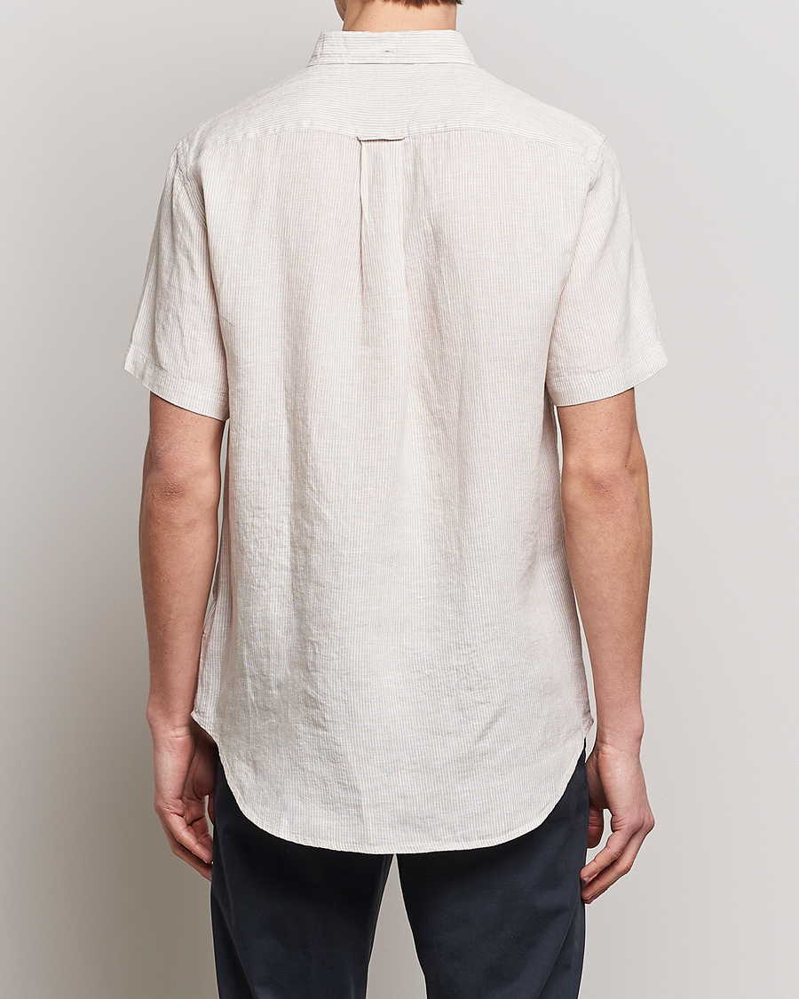 Uomini | Camicie | GANT | Regular Fit Striped Linen Short Sleeve Shirt Dry Sand