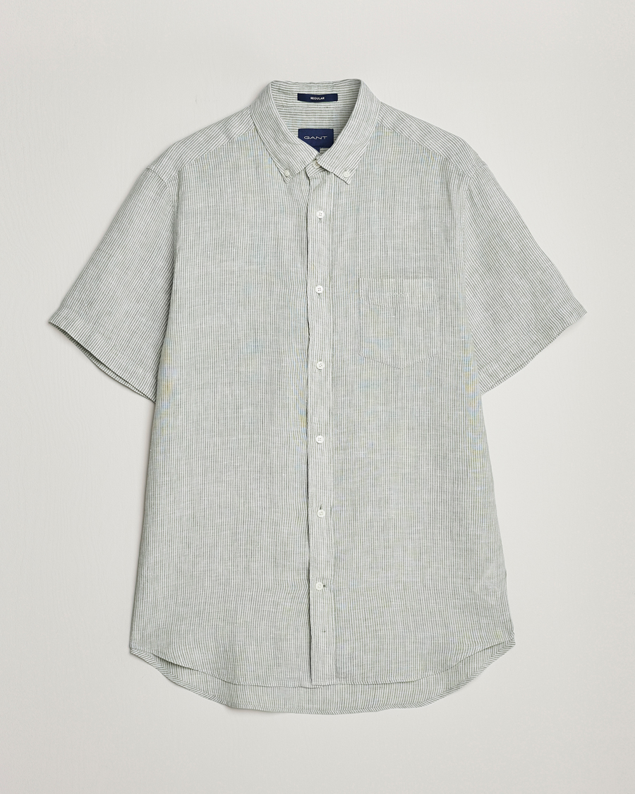 Uomini | Camicie | GANT | Regular Fit Striped Linen Short Sleeve Shirt Calamata Green
