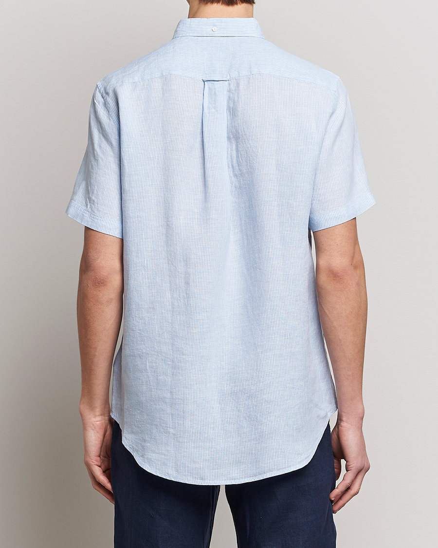 Uomini | Camicie | GANT | Regular Fit Striped Linen Short Sleeve Shirt Capri Blue