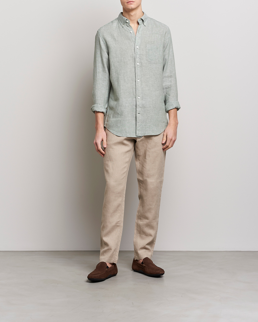 Uomini | Camicie | GANT | Regular Fit Linen Shirt Calamata Green
