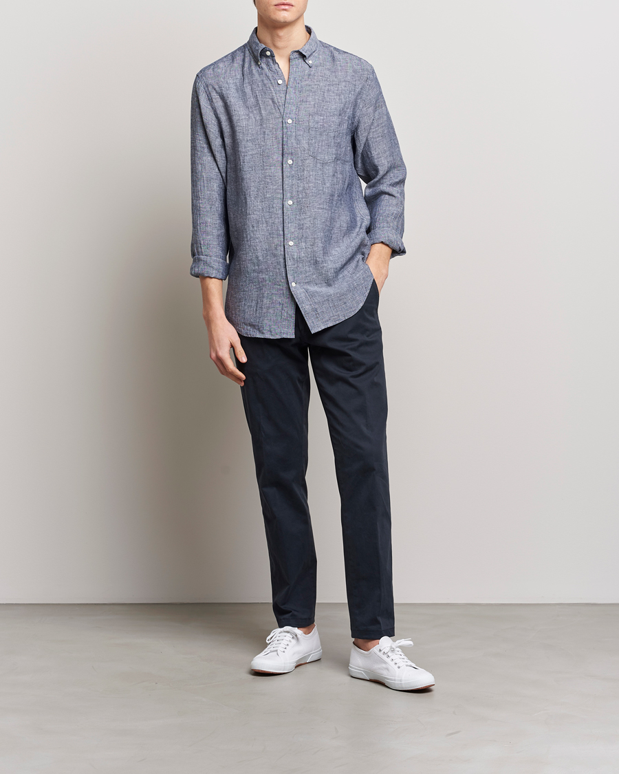 Uomini | Camicie | GANT | Regular Fit Linen Shirt Marine