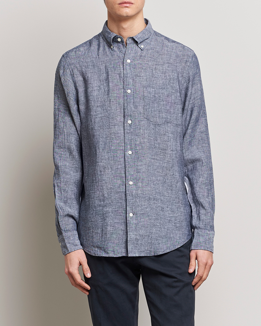Uomini | Camicie | GANT | Regular Fit Linen Shirt Marine