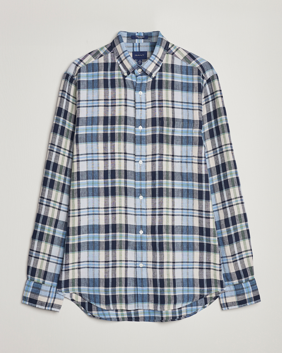 Uomini | Camicie | GANT | Regular Fit Linen Madras Checked Shirt Marine Multi