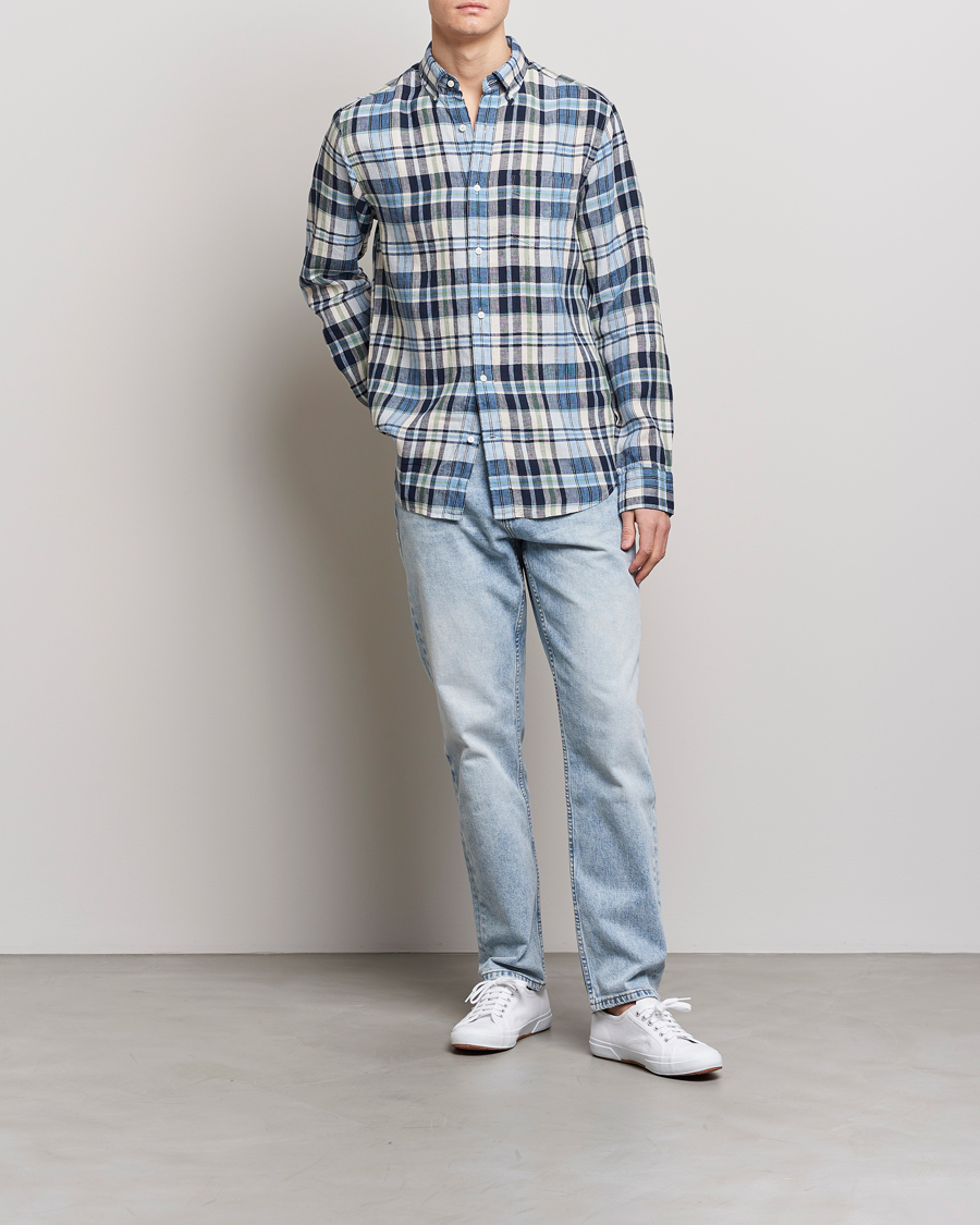 Uomini | Camicie | GANT | Regular Fit Linen Madras Checked Shirt Marine Multi
