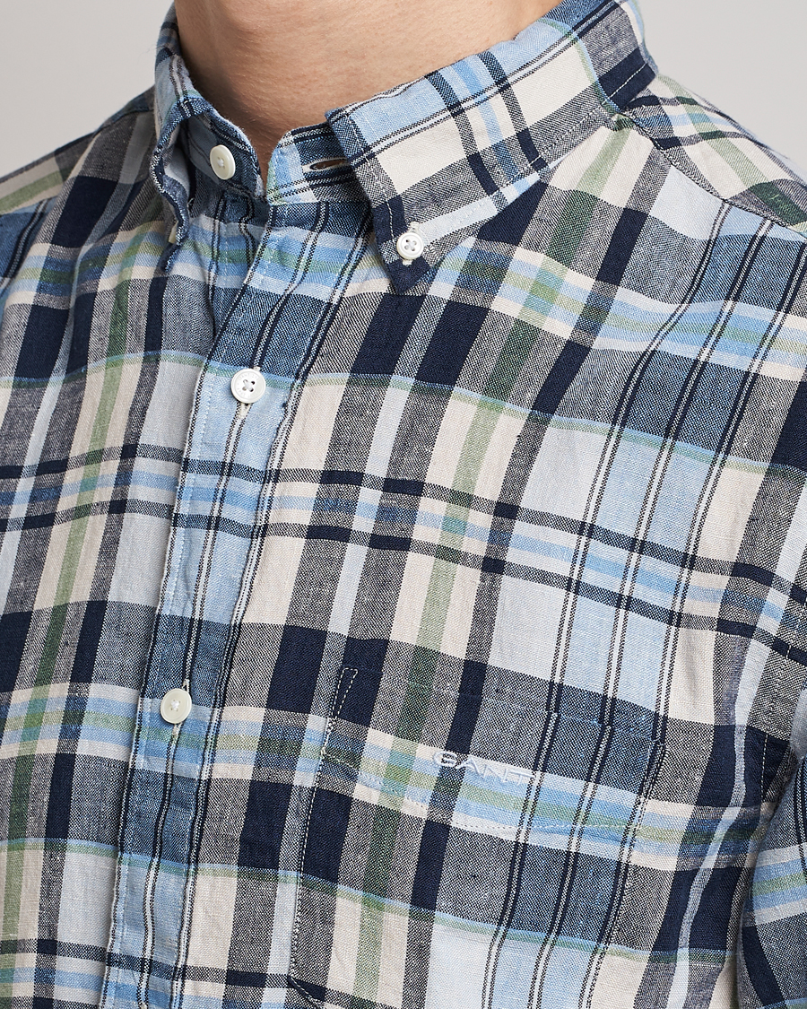 Uomini | Camicie | GANT | Regular Fit Linen Madras Checked Shirt Marine Multi
