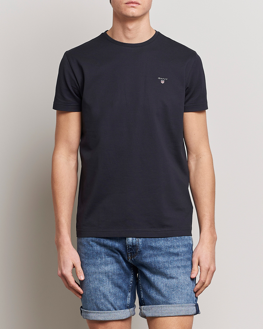 Uomini | T-shirt | GANT | Cotton Pique Crew Neck T-Shirt Black