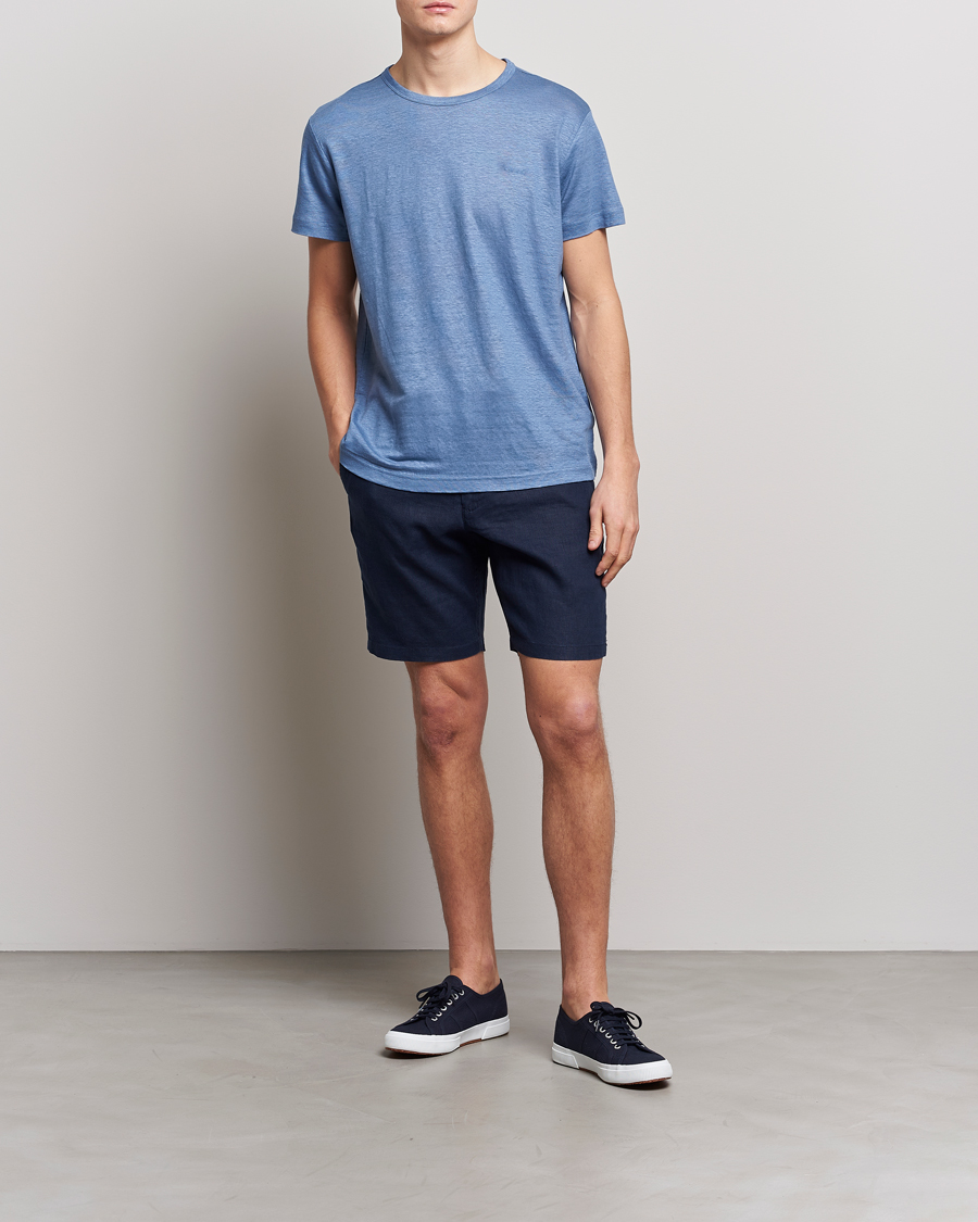 Uomini | T-shirt | GANT | Cotton/Linen Crew Neck T-Shirt Salty Sea Blue