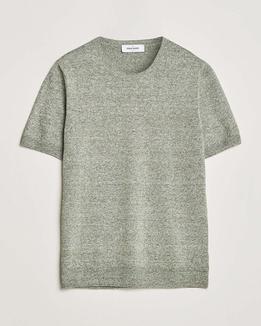 Uomini | T-shirt | Gran Sasso | Cotton/Linen Knitted Tee Green