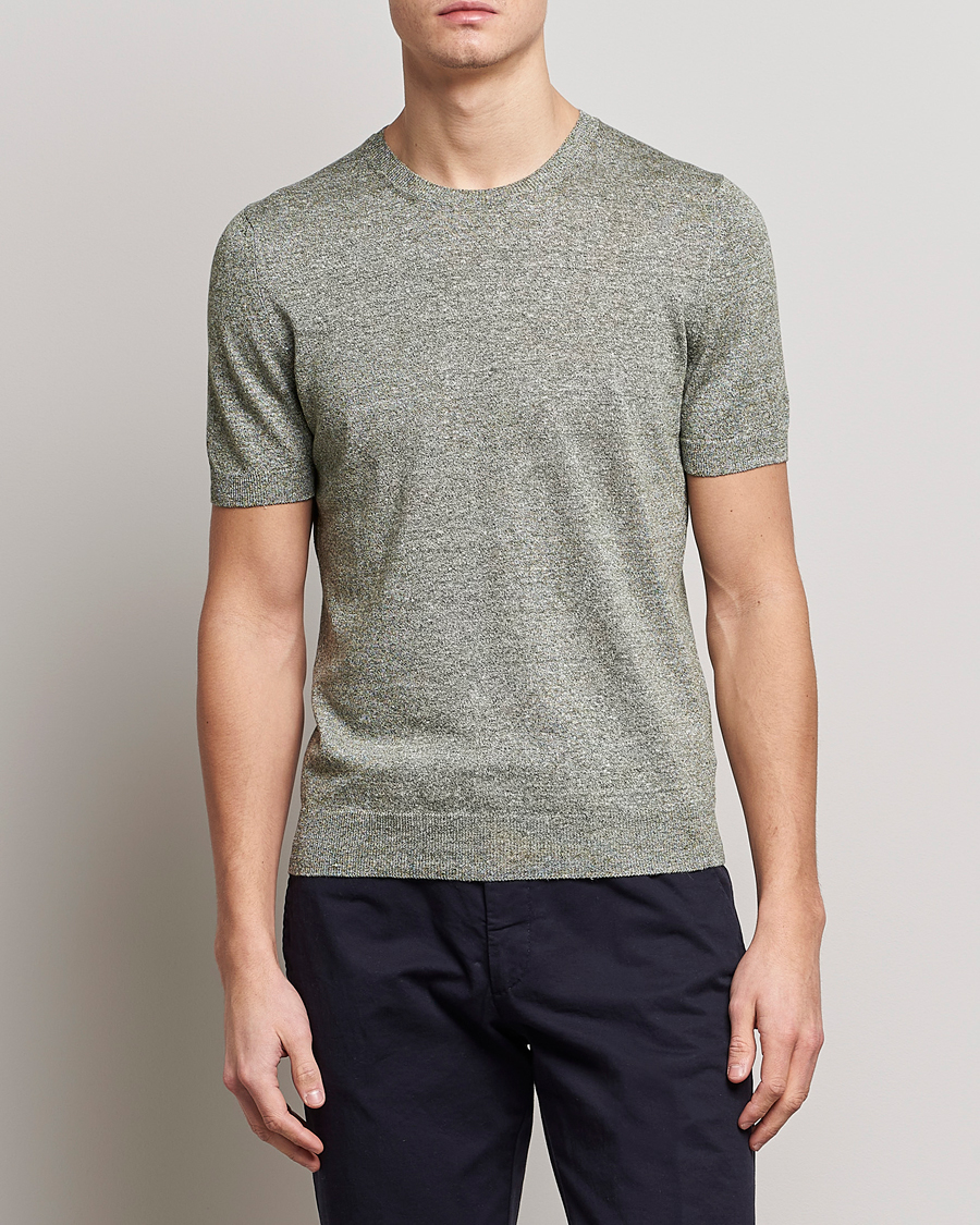 Uomini | T-shirt | Gran Sasso | Cotton/Linen Knitted Tee Green