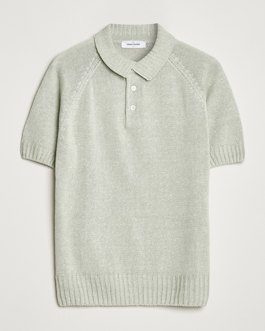 Uomini | Polo | Gran Sasso | Cotton/Linen Knitted Polo Light Green