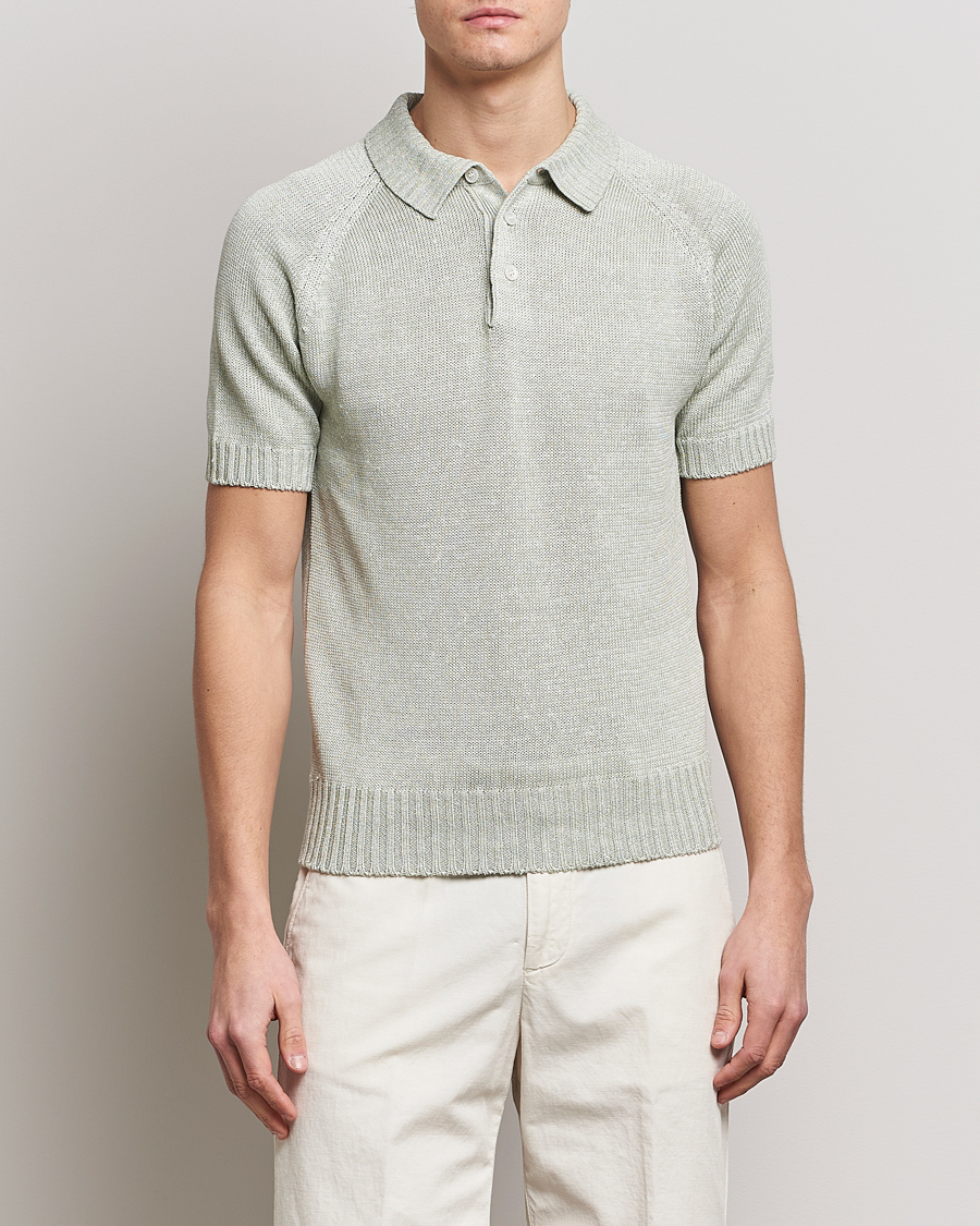 Uomini | Polo | Gran Sasso | Cotton/Linen Knitted Polo Light Green