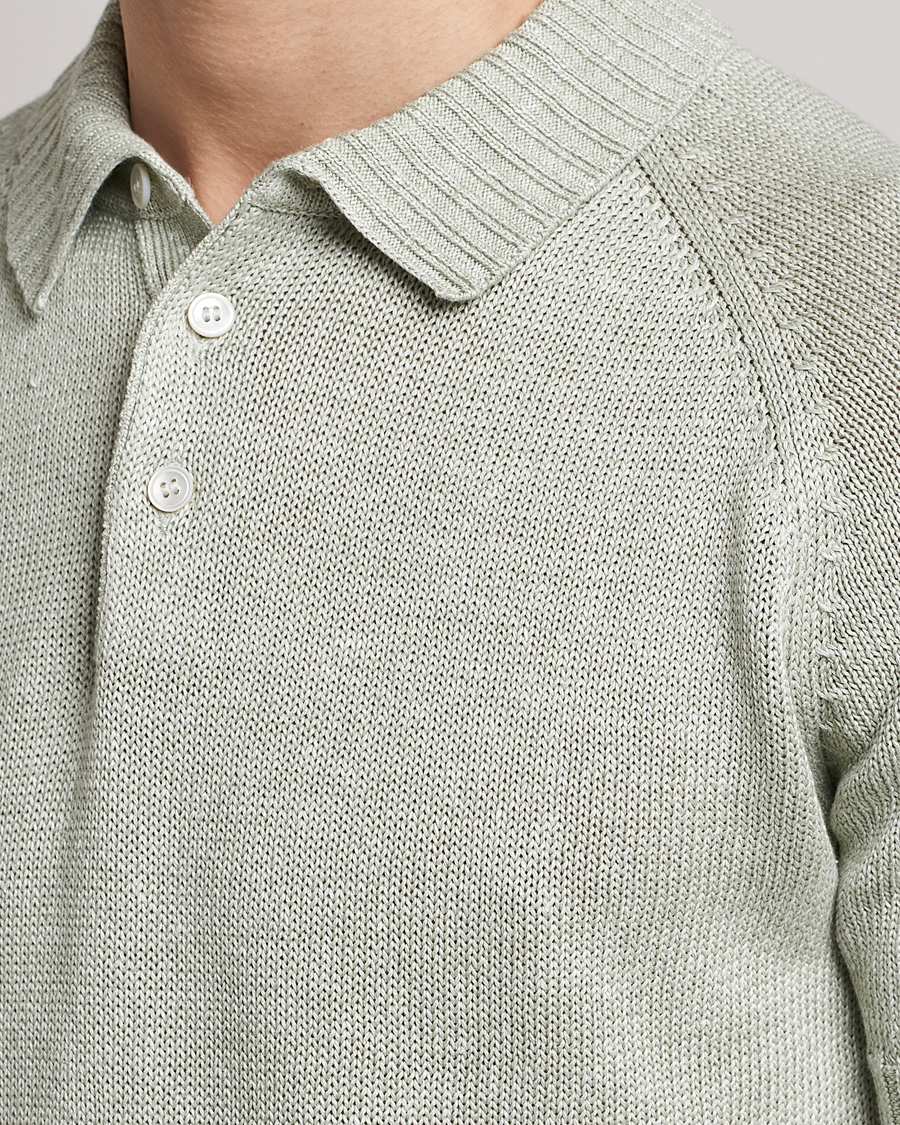 Uomini | Polo | Gran Sasso | Cotton/Linen Knitted Polo Light Green