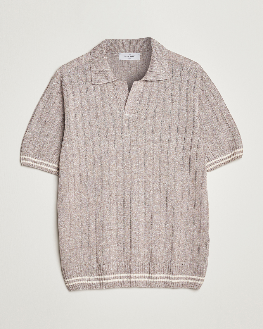 Uomini | Polo | Gran Sasso | Cotton/Linen Structured Knitted Polo Beige