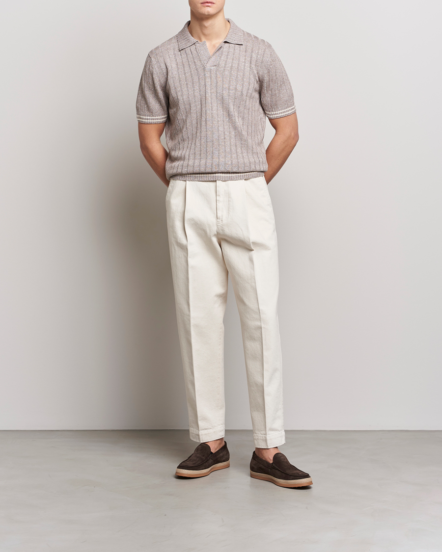 Uomini | Polo | Gran Sasso | Cotton/Linen Structured Knitted Polo Beige
