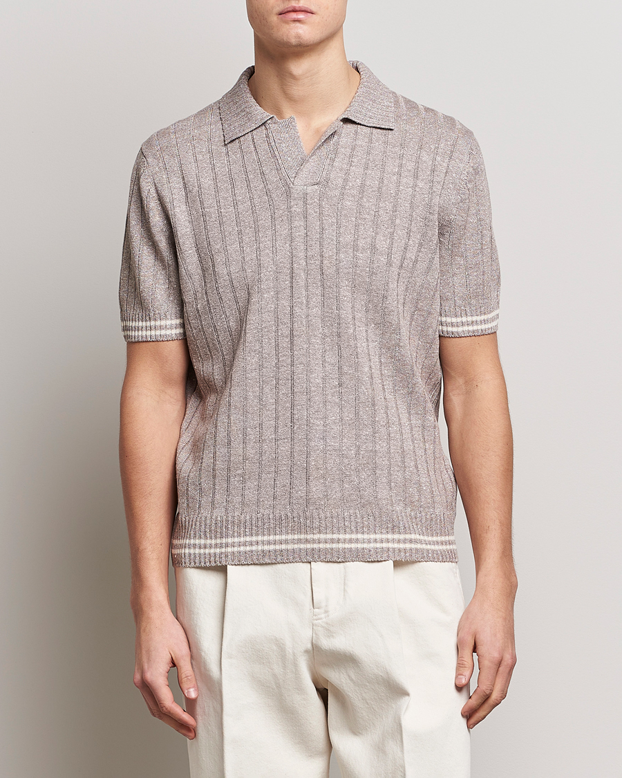 Uomini | Polo | Gran Sasso | Cotton/Linen Structured Knitted Polo Beige