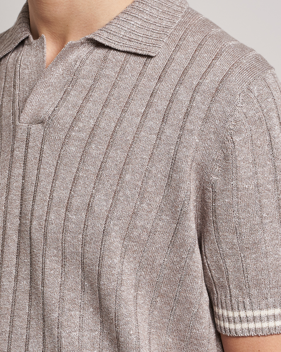 Uomini | Polo | Gran Sasso | Cotton/Linen Structured Knitted Polo Beige