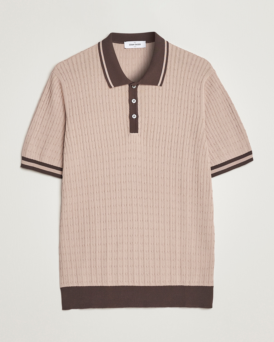 Uomini | Polo | Gran Sasso | Cable Knitted Contrast Polo Beige