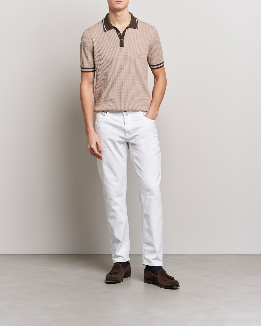Uomini | Polo | Gran Sasso | Cable Knitted Contrast Polo Beige
