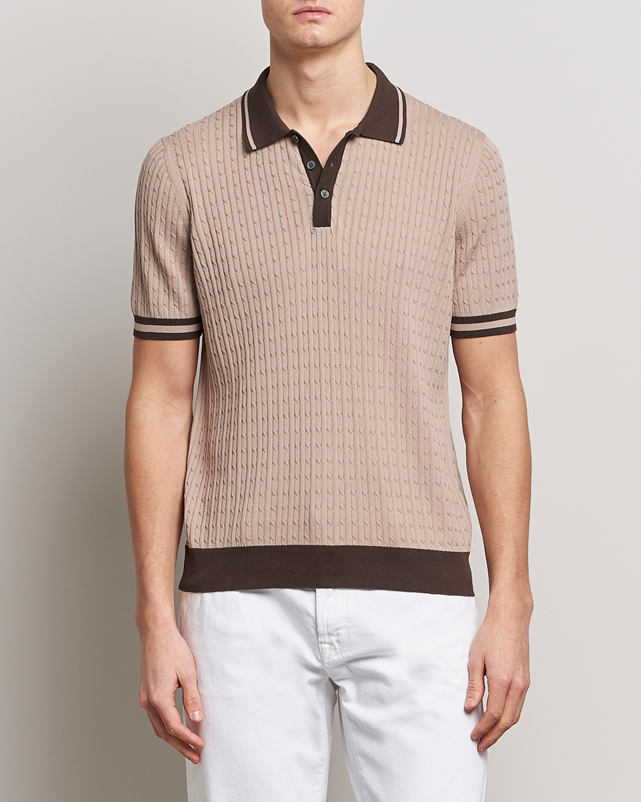 Uomini | Polo | Gran Sasso | Cable Knitted Contrast Polo Beige