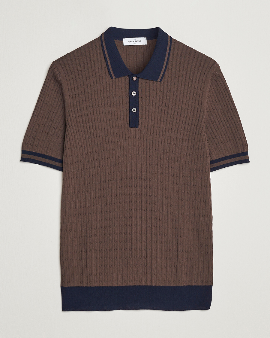 Uomini | Polo | Gran Sasso | Cable Knitted Contrast Polo Dark Brown