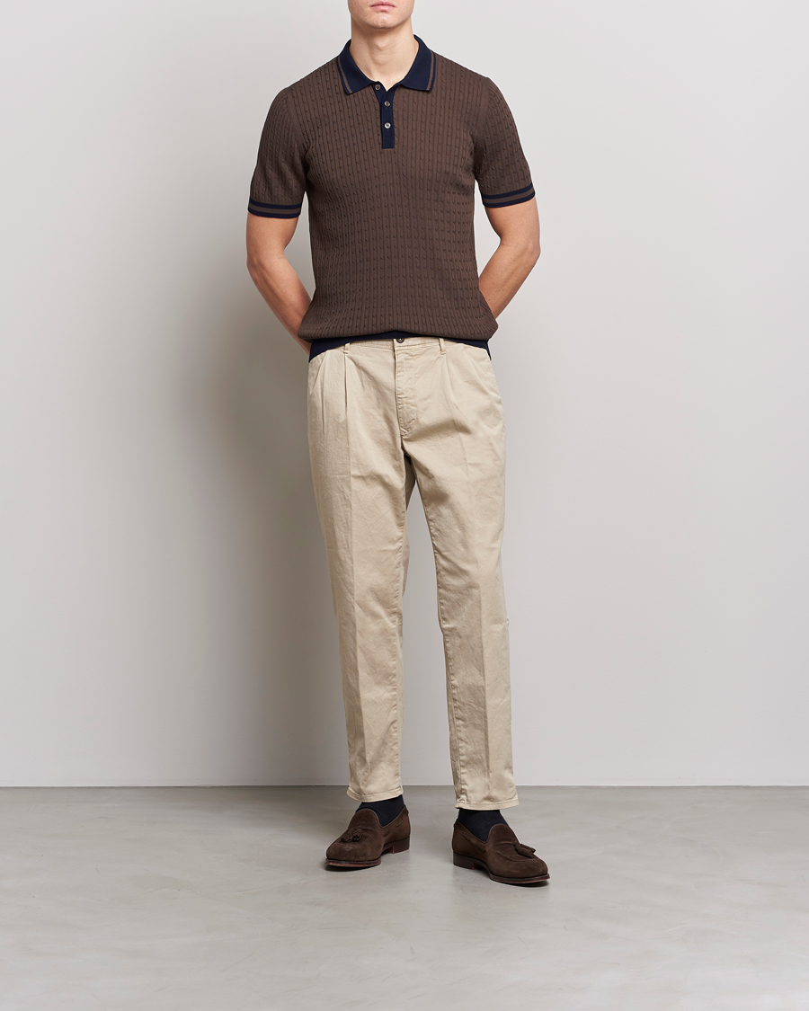 Uomini | Polo | Gran Sasso | Cable Knitted Contrast Polo Dark Brown