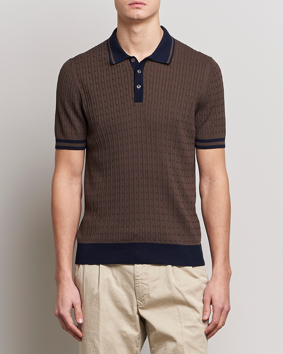 Uomini | Polo | Gran Sasso | Cable Knitted Contrast Polo Dark Brown