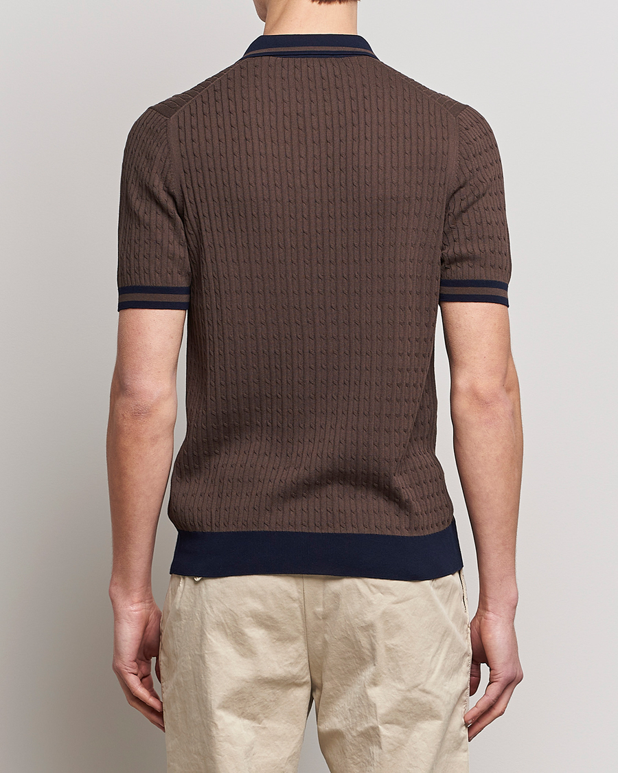 Uomini | Polo | Gran Sasso | Cable Knitted Contrast Polo Dark Brown