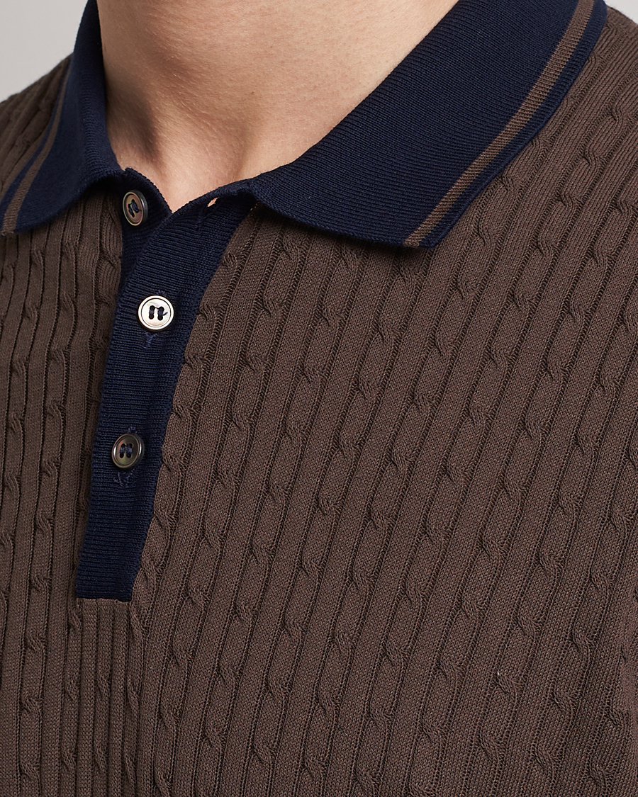 Uomini | Polo | Gran Sasso | Cable Knitted Contrast Polo Dark Brown
