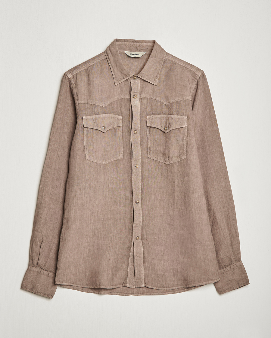 Uomini | Camicie | Gran Sasso | Casual Pocket Linen Shirt Medium Brown