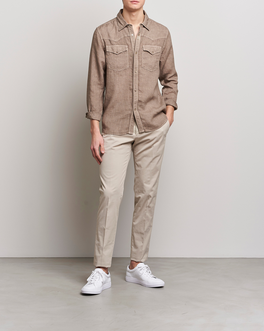 Uomini | Camicie | Gran Sasso | Casual Pocket Linen Shirt Medium Brown