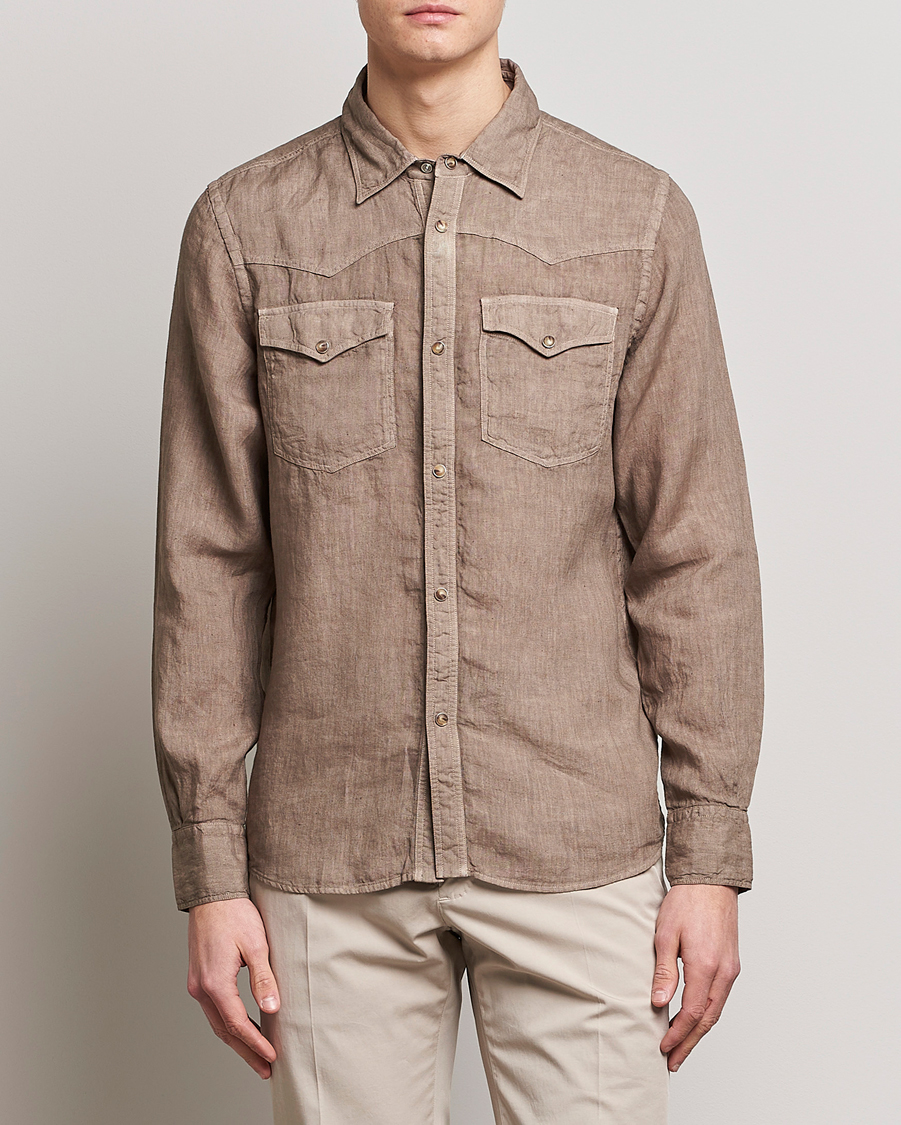 Uomini | Camicie | Gran Sasso | Casual Pocket Linen Shirt Medium Brown