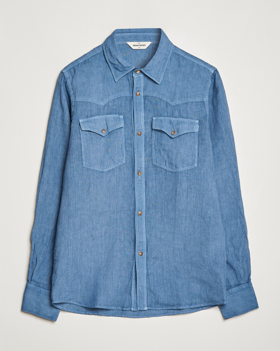 Uomini | Camicie | Gran Sasso | Casual Pocket Linen Shirt Blue