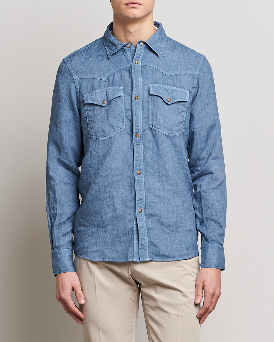 Uomini | Camicie | Gran Sasso | Casual Pocket Linen Shirt Blue