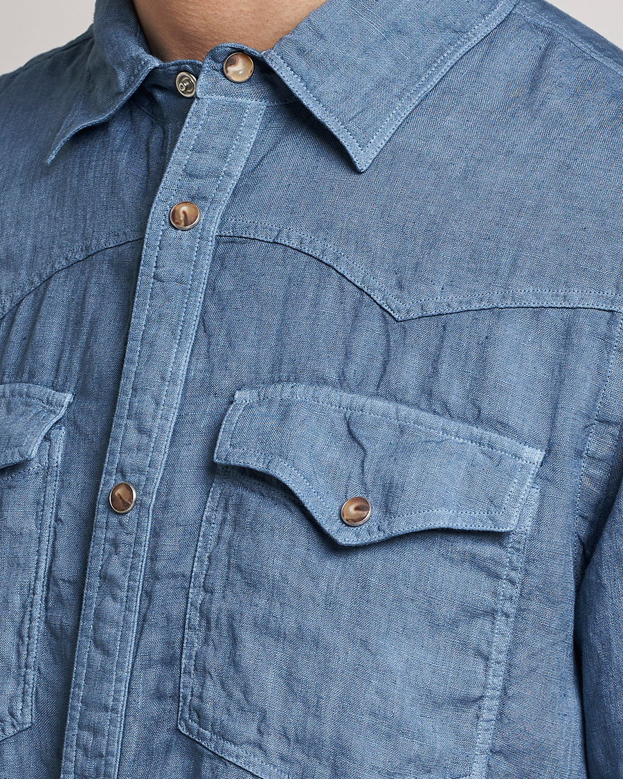 Uomini | Camicie | Gran Sasso | Casual Pocket Linen Shirt Blue