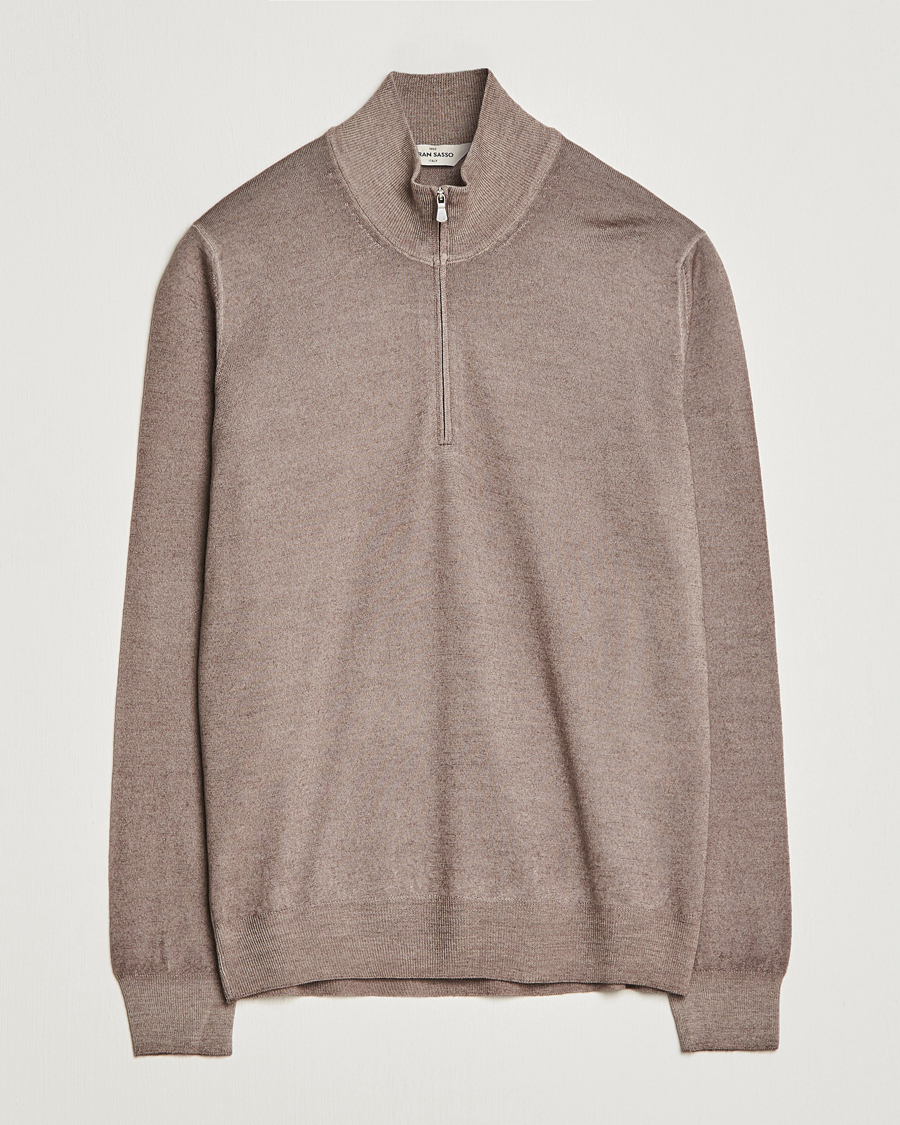 Uomini | Maglieria | Gran Sasso | Summer Merino Half Zip Sweater Brown Melange
