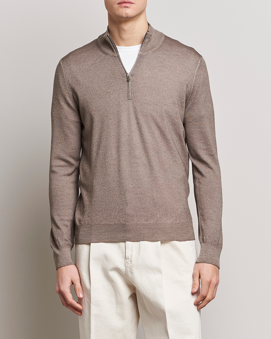 Uomini | Maglieria | Gran Sasso | Summer Merino Half Zip Sweater Brown Melange