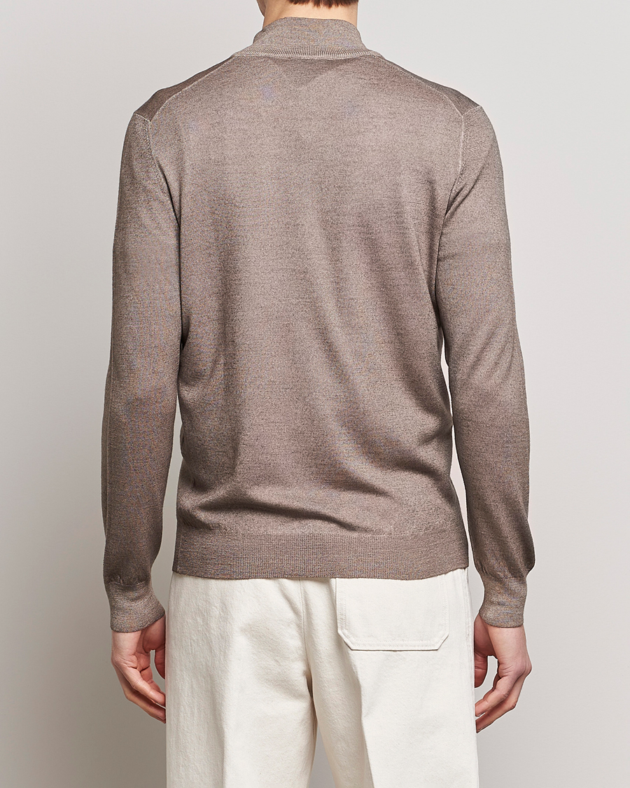 Uomini | Maglieria | Gran Sasso | Summer Merino Half Zip Sweater Brown Melange