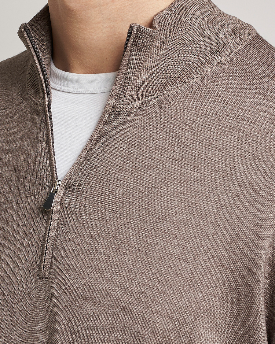 Uomini | Maglieria | Gran Sasso | Summer Merino Half Zip Sweater Brown Melange