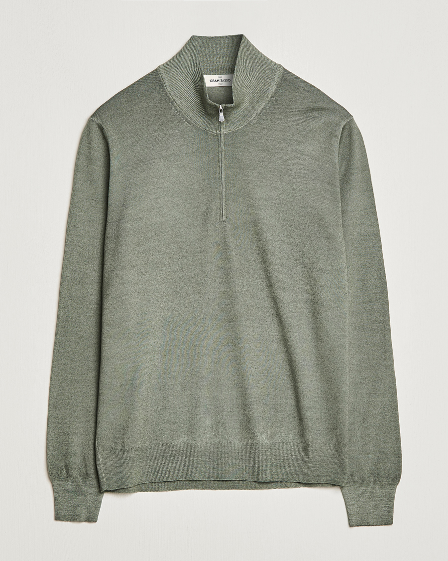 Uomini | Maglieria | Gran Sasso | Summer Merino Half Zip Sweater Green Melange