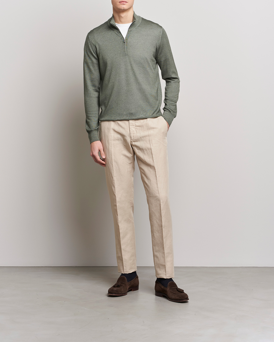 Uomini | Maglieria | Gran Sasso | Summer Merino Half Zip Sweater Green Melange
