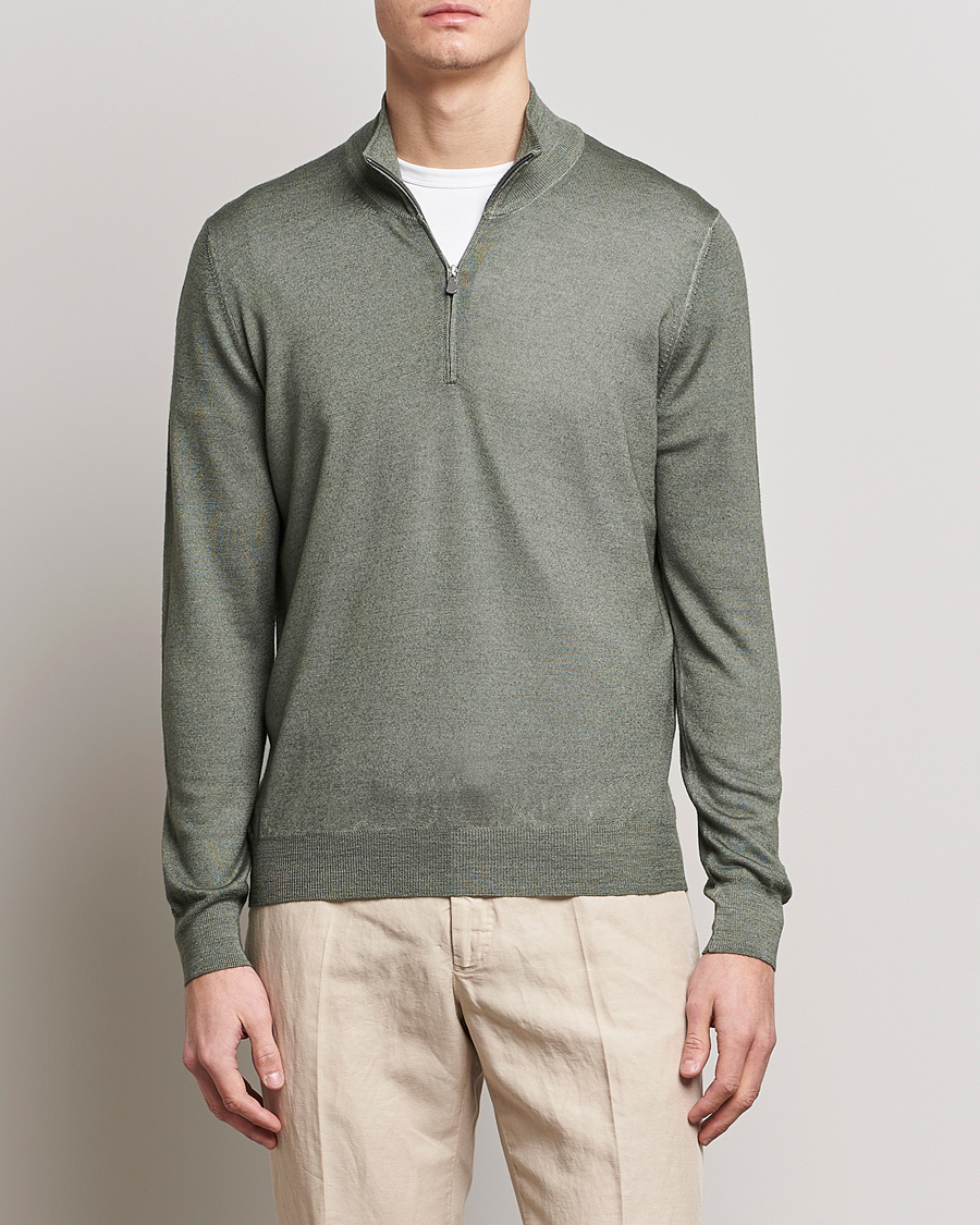 Uomini | Maglieria | Gran Sasso | Summer Merino Half Zip Sweater Green Melange