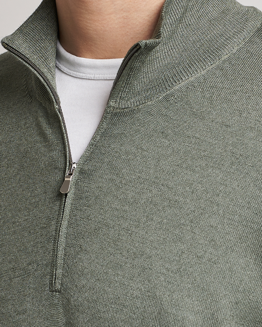 Uomini | Maglieria | Gran Sasso | Summer Merino Half Zip Sweater Green Melange