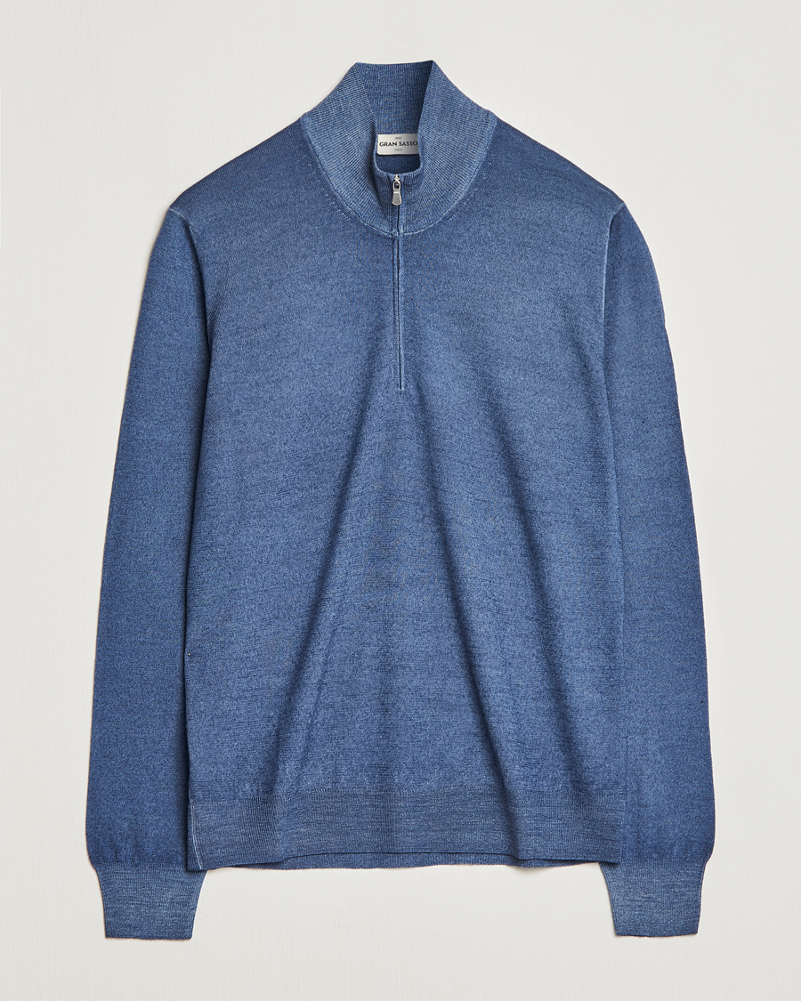 Uomini | Maglieria | Gran Sasso | Summer Merino Half Zip Sweater Blue Melange