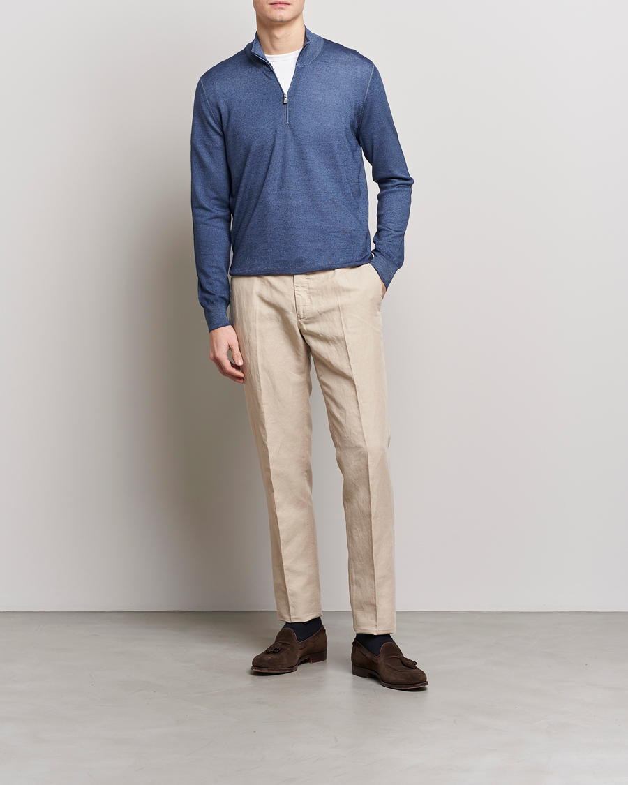 Uomini | Maglieria | Gran Sasso | Summer Merino Half Zip Sweater Blue Melange