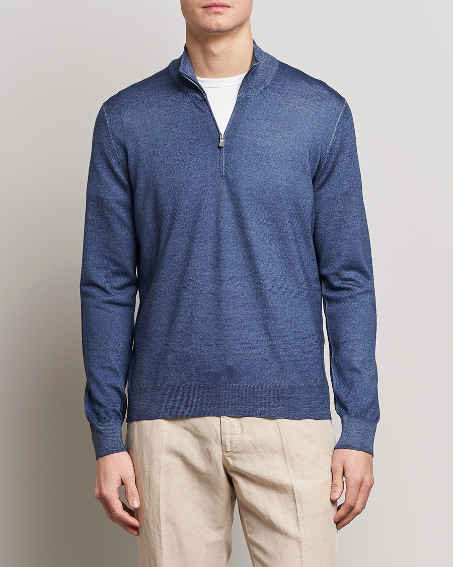 Uomini | Maglieria | Gran Sasso | Summer Merino Half Zip Sweater Blue Melange