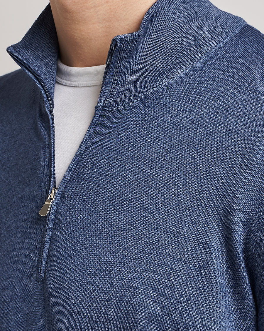 Uomini | Maglieria | Gran Sasso | Summer Merino Half Zip Sweater Blue Melange
