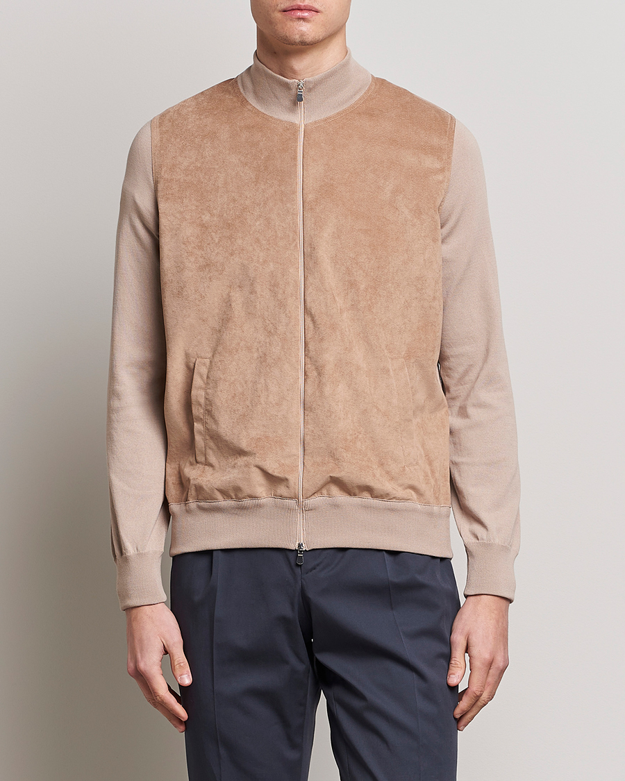 Uomini | Maglieria | Gran Sasso | Knitted Cotton/Alcantara Full Zip Beige