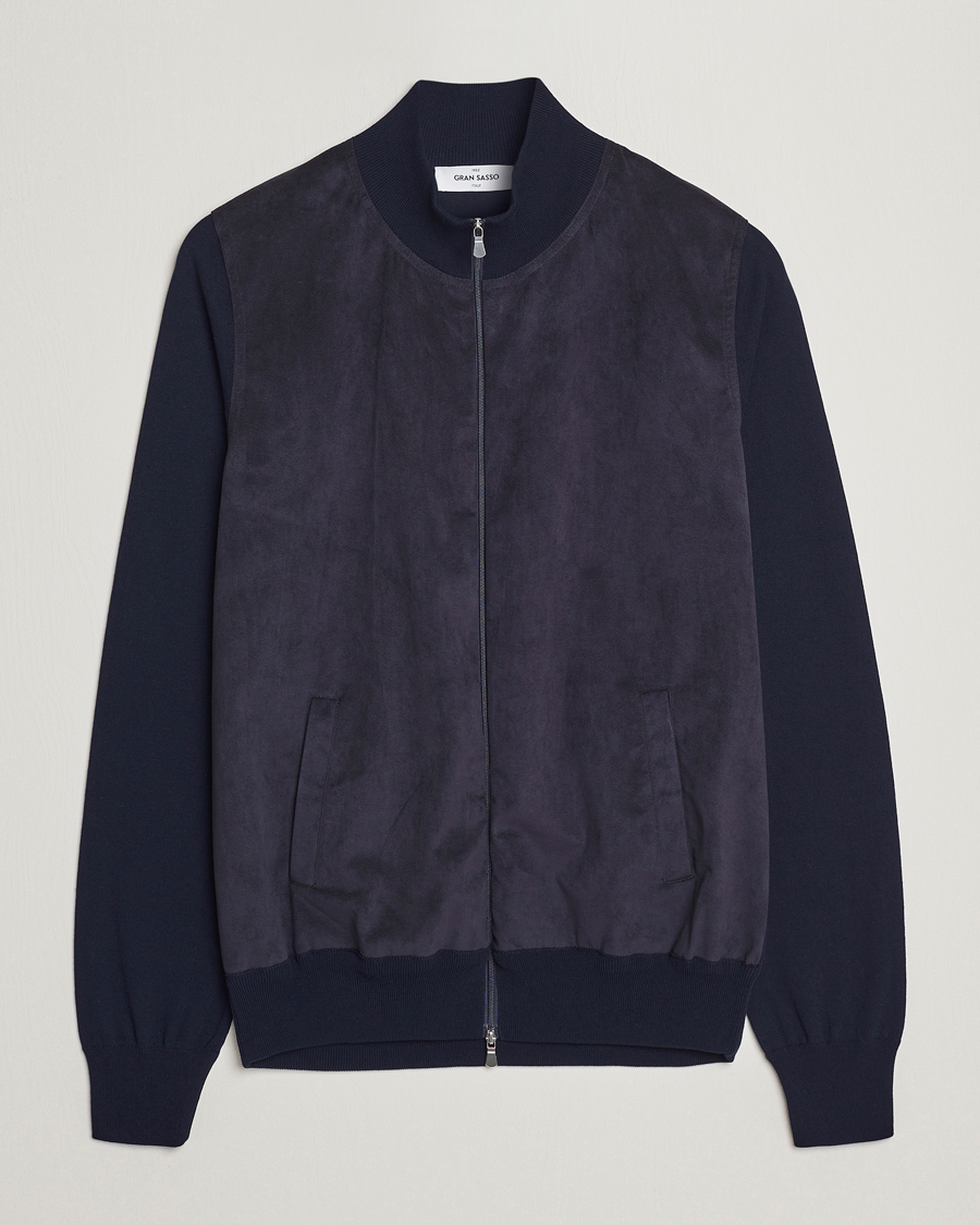 Uomini | Maglieria | Gran Sasso | Knitted Cotton/Alcantara Full Zip Navy