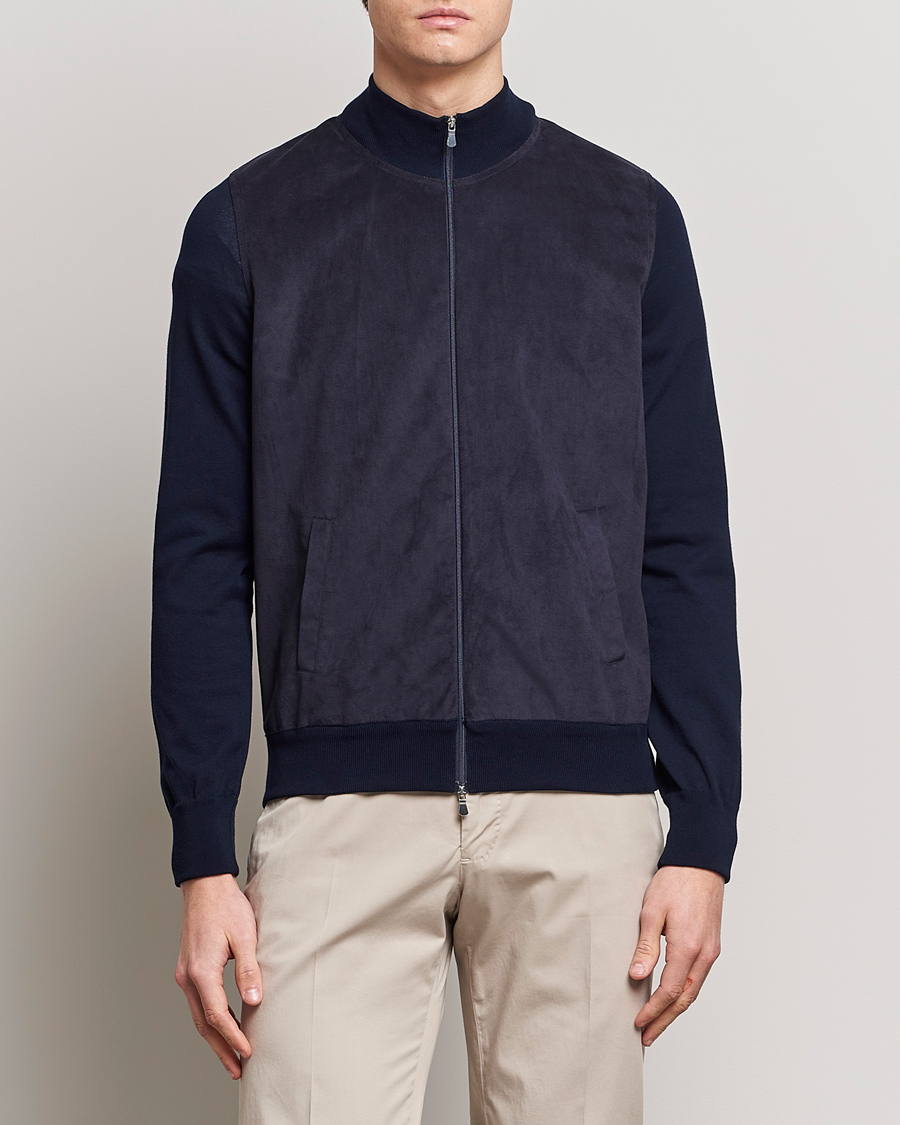Uomini | Maglieria | Gran Sasso | Knitted Cotton/Alcantara Full Zip Navy