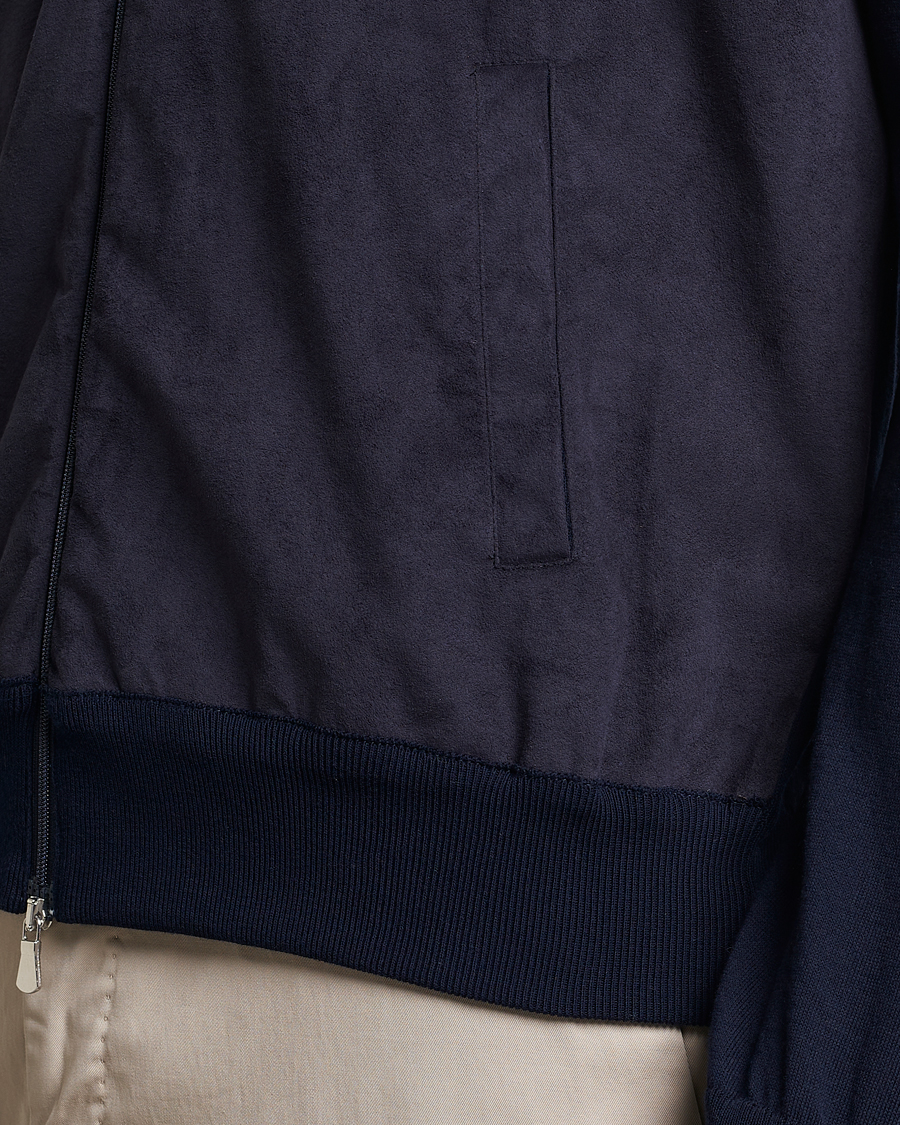Uomini | Maglieria | Gran Sasso | Knitted Cotton/Alcantara Full Zip Navy